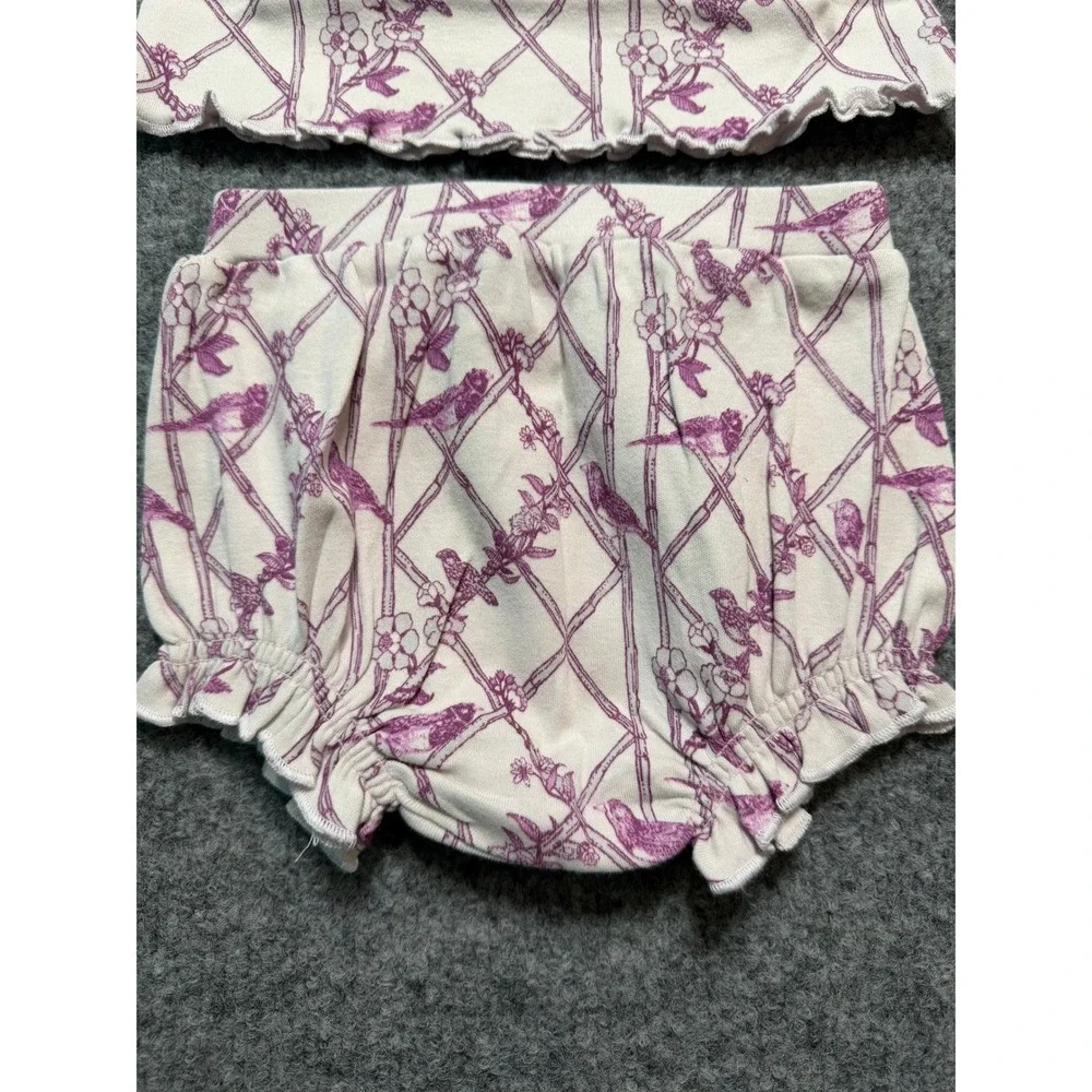NWT Kate Quinn Tank and Bloomer Set 12-18m Purple Trellis Birds Lettuce Edge